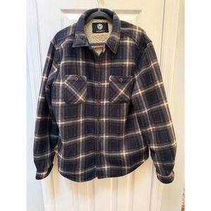 Weatherproof Mens Navy Plaid Sherpa Lined Fleece Jacket L Shacket Fall colors